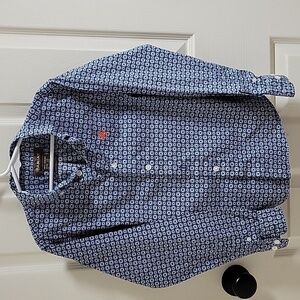 Ariat Youth Boys Button down, Small (8), Blue & white